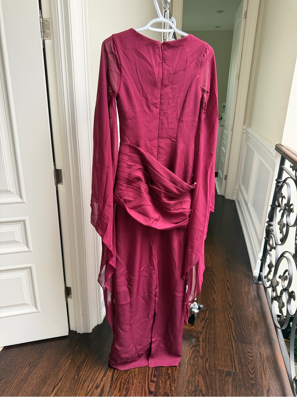 Meshki Plum Draped Maxi Dress with Chiffon Cape Sleeves - Picture 4 of 4